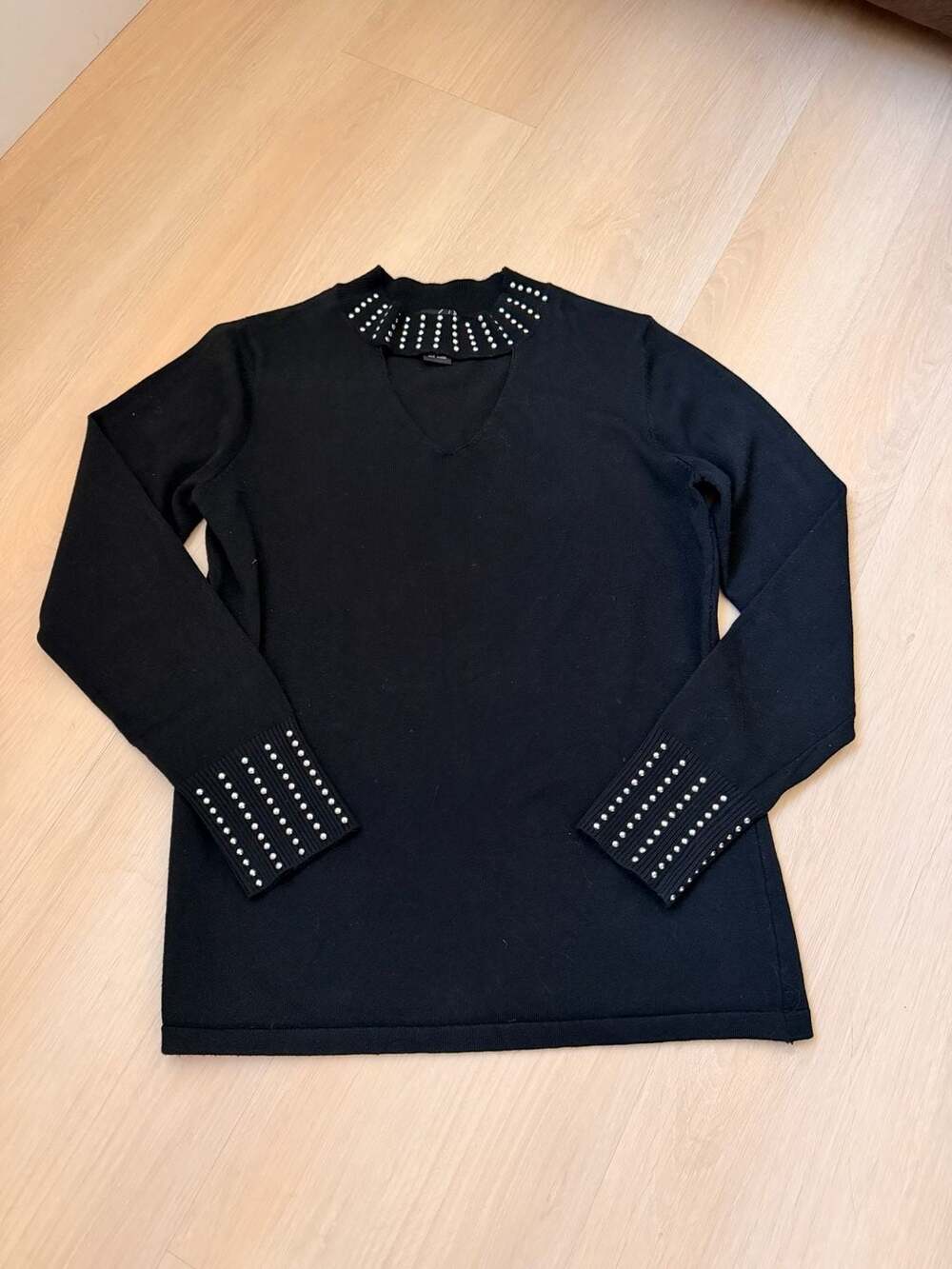 Questions Studded Cutout Mock Neck Sweater Size L Black
